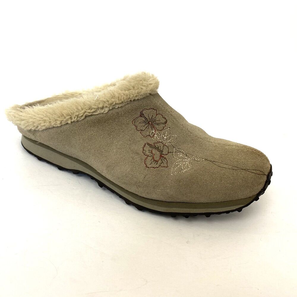 The North Face Primaloft Suede Mules 7 Women’s Tan‎ Floral Sherpa Trim Shoes EUC